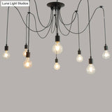 Industrial Black Metal Spider Ceiling Lamp With 8 Bulbs - Swag Pendant Lighting For Restaurants