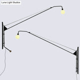 Industrial Black Metal Wall Sconce With Open Bulb Design For Fishing Rod Lamp Fixture