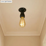 Industrial Black Metallic Mini Semi Flush Light With Bare Bulb For Corridor - 1 Piping