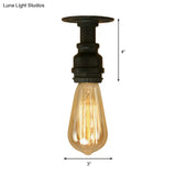 Industrial Black Metallic Mini Semi Flush Light With Bare Bulb For Corridor - 1 Piping