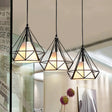 Industrial Black Pendant Light With Diamond Cage Shade - Hanging Ceiling Lamp For Dining Room 3