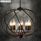 Industrial Black Round Cage Chandelier - 8-Light Pendant Light For Large Dining Rooms With Candle