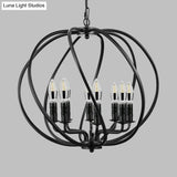 Industrial Black Round Cage Chandelier - 8-Light Pendant Light For Large Dining Rooms With Candle