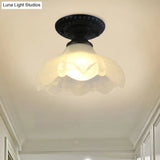 Industrial Black Semi Flush Ceiling Light With Milky Glass Shade – Perfect For Gallery