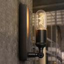 Industrial Black Wall Lamp With Exposed Bulb For Dining Room - Rectangular Backplate 1 Light