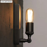 Industrial Black Wall Lamp With Exposed Bulb For Dining Room - Rectangular Backplate 1 Light