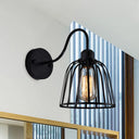 Industrial Black Wall Lamp With Gooseneck Arm And Metallic Cage - Perfect Bedside Mount Light