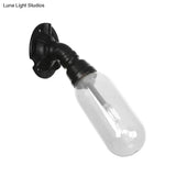Industrial Black Wall Sconce With Clear Glass Light For Living Room