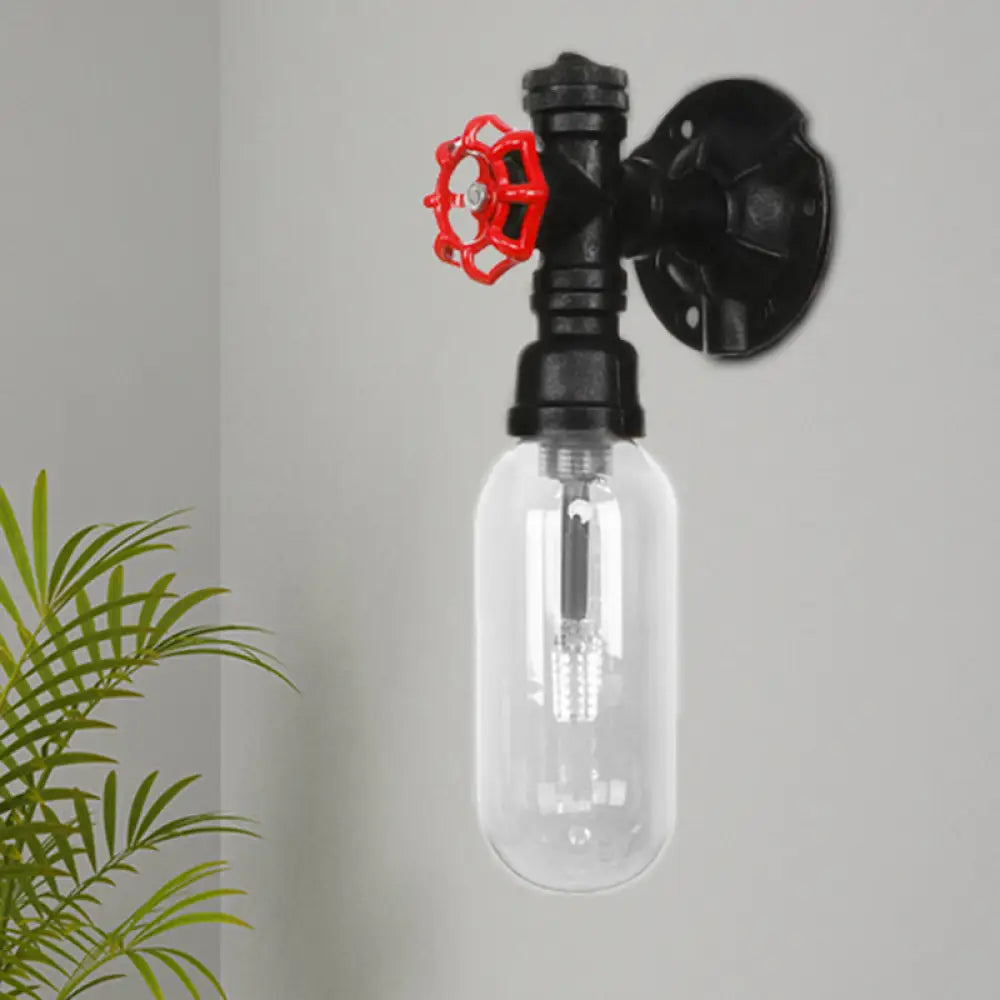 Industrial Black Wall Sconce With Clear Glass Light For Living Room / B