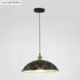 Industrial Black/White Metal Pendant Light For Living Room - 1 Dome Suspension Lamp 13/16/19.5 Wide
