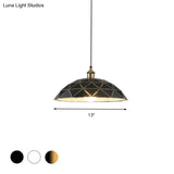 Industrial Black/White Metal Pendant Light For Living Room - 1 Dome Suspension Lamp 13/16/19.5 Wide