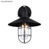 Industrial Black Wire Cage Wall Sconce With Clear Glass - 1 Light Coffee Shop Lighting
