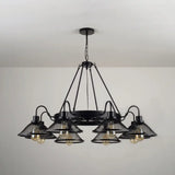 Industrial Black Wire Mesh Chandelier - 6/8-Light Flared Ceiling Light For Restaurant 8 / Down