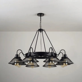 Industrial Black Wire Mesh Chandelier - 6/8-Light Flared Ceiling Light For Restaurant 8 / Down