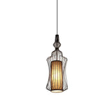 Industrial Black Wire Pendant Light With Fabric Shade - 1 Dining Room Fixture / B