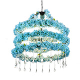 Industrial Blue Circle Pendant Chandelier With Led Down Lighting And Crystal Accent - 6 Heads