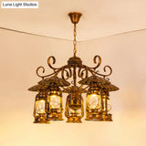 Industrial Brass 5-Light Ceiling Chandelier Pendant - Metallic Kerosene Hanging Fixture