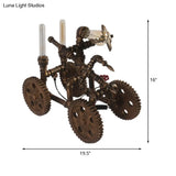 Industrial Brass Finish War Chariot Shaped Table Lamp - 3-Light Iron Nightstand Light With Plug-In