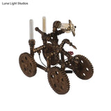 Industrial Brass Finish War Chariot Shaped Table Lamp - 3-Light Iron Nightstand Light With Plug-In