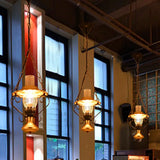 Industrial Brass Iron And Glass Lantern Ceiling Pendant - Single Light Bedroom