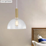 Industrial Brass Orb Pendant Light Clear Glass Dome Ceiling Fixture With Single Bulb