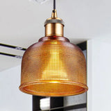Industrial Brass Prismatic Glass Dome Pendant Light In Red/Bronze/Blue Brown