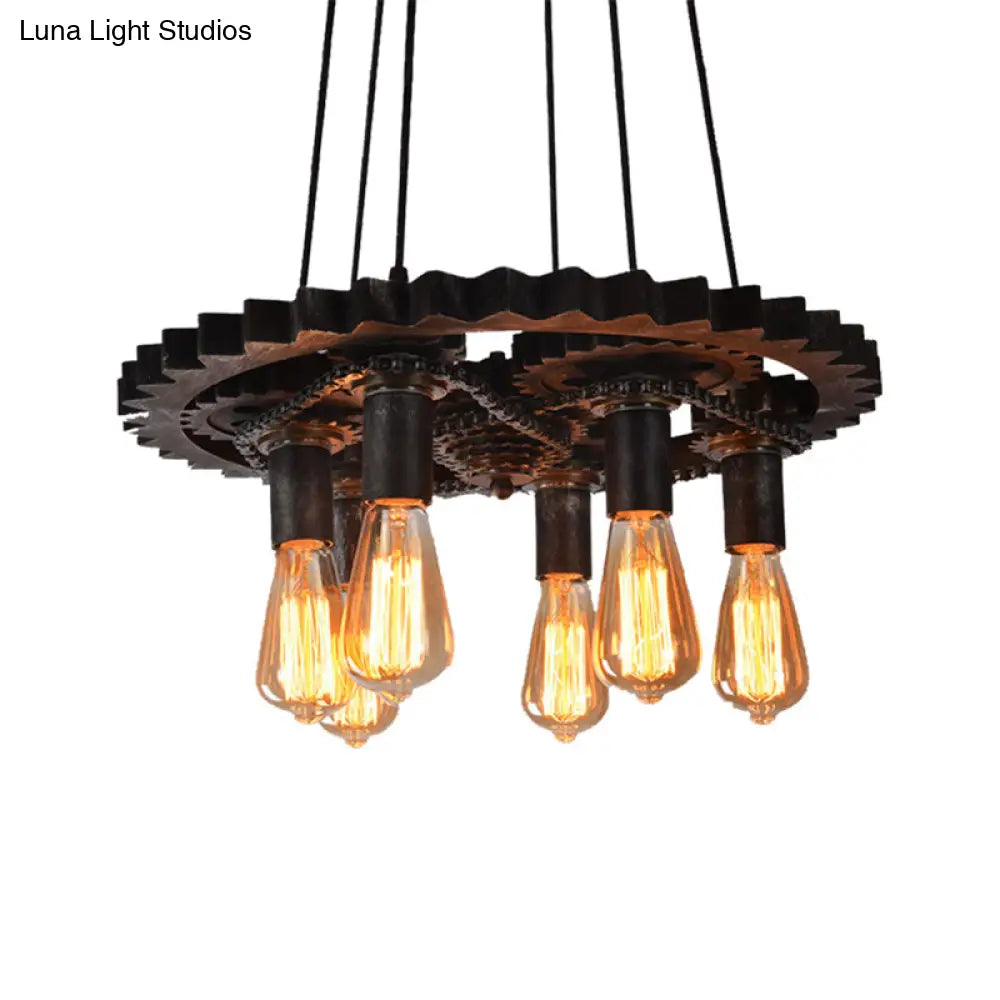 Industrial Bronze Gear Ceiling Lamp Metal Pendant Lighting For Dining Room - 1/6 Bulb
