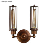 Industrial Bronze Wall Sconce For Dining Table - Tube Shape Wrought Iron Lamp