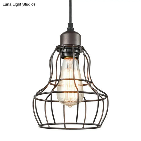 Industrial Bronze Wire Cage Pendant Lamp - 1 Light Hanging Fixture For Bedroom