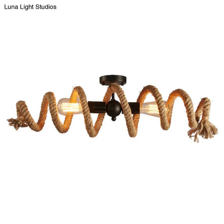 Industrial Brown Rope Spiral Ceiling Mount Light - Semi Flush For Dining Room Alternatively If Your