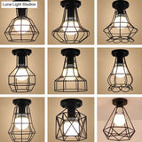 Industrial Cage Metal Ceiling Light In Black - Single-Bulb Semi Flush Fixture Ideal For Corridor /