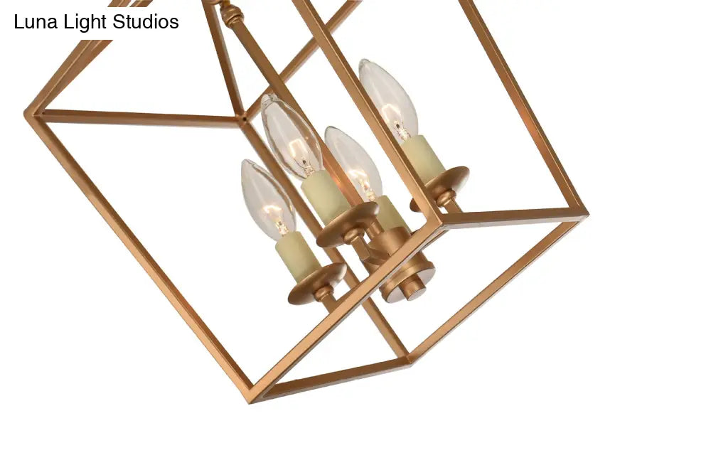 Industrial Cage Pendant Chandelier With Candle-Inspired Design - 4-Light Metal Hanging Light