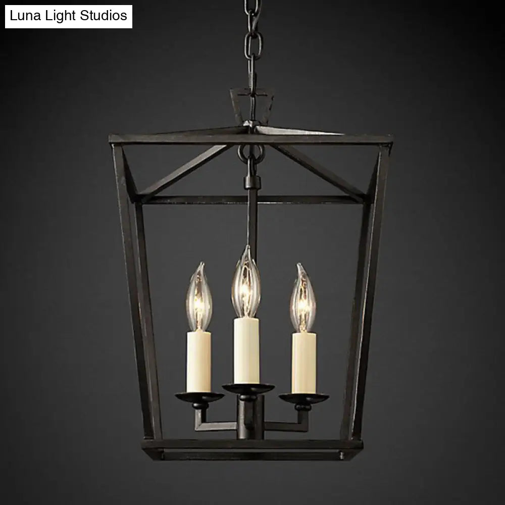 Industrial Cage Pendant Chandelier With Candle-Inspired Design - 4-Light Metal Hanging Light