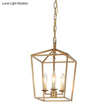 Industrial Cage Pendant Chandelier With Candle-Inspired Design - 4-Light Metal Hanging Light