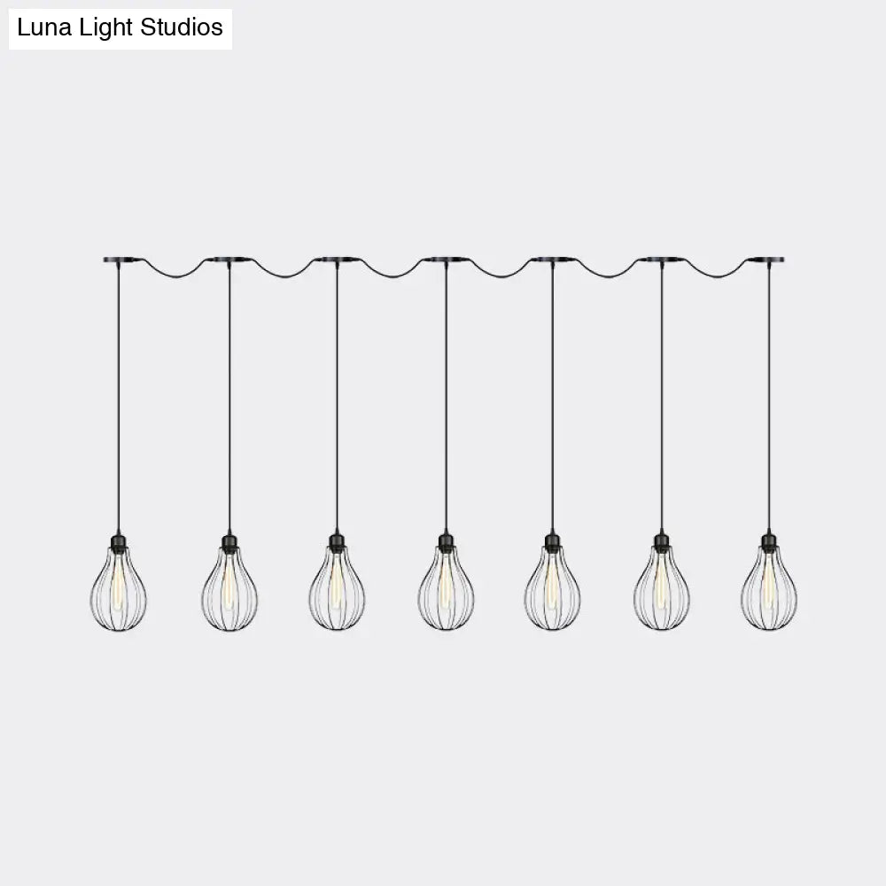 Industrial Cage Pendant Chandelier With Multi-Bulb Kit In Black