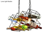 Industrial Cage Pendant Lamp With Exposed Bulb - Metal Black Chandelier Fixture (3 Light) Incl.
