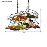 Industrial Cage Pendant Lamp With Exposed Bulb - Metal Black Chandelier Fixture (3 Light) Incl.