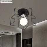 Industrial Cage Shade Ceiling Light For Bedroom - Black/White Metal Semi-Flush Mount
