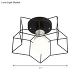 Industrial Cage Shade Ceiling Light For Bedroom - Black/White Metal Semi-Flush Mount