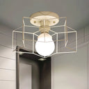 Industrial Cage Shade Ceiling Light For Bedroom - Black/White Metal Semi-Flush Mount White
