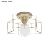 Industrial Cage Shade Ceiling Light For Bedroom - Black/White Metal Semi-Flush Mount