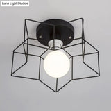 Industrial Cage Shade Ceiling Light For Bedroom - Black/White Metal Semi-Flush Mount