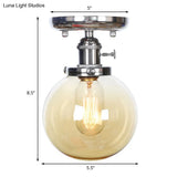 Industrial Chrome Ceiling Mount Light With Clear/Amber Glass Globe For Dining Room