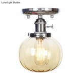 Industrial Chrome Ceiling Mount Light With Clear/Amber Glass For Dining Room