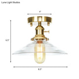 Industrial Clear/Amber Glass Semi Flush Ceiling Light Fixture For Living Room