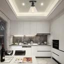 Industrial Clear Glass Ceiling Light In Black/Brass/Copper - Single Bulb Semi Flush Mount Black