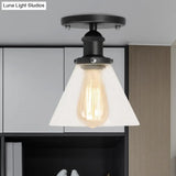Industrial Clear Glass Ceiling Light In Black/Brass/Copper - Single Bulb Semi Flush Mount