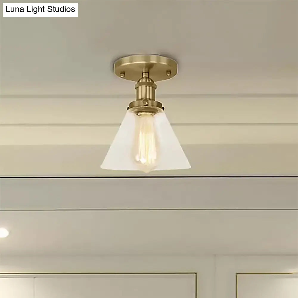 Industrial Clear Glass Ceiling Light In Black/Brass/Copper - Single Bulb Semi Flush Mount