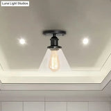 Industrial Clear Glass Ceiling Light In Black/Brass/Copper - Single Bulb Semi Flush Mount