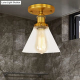 Industrial Clear Glass Ceiling Light In Black/Brass/Copper - Single Bulb Semi Flush Mount